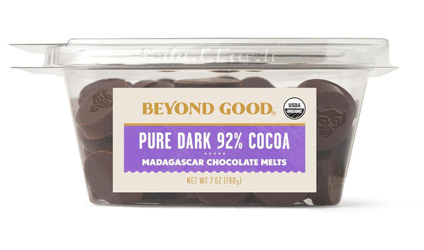Chocolate | 92% Pure Dark Chocolate Melts, 7Oz Pack | USDA Organic, Direct Trade, Vegan, Kosher, Non-Gmo | Single Origin Uganda Chocolate Perfect for Snacking or Baking