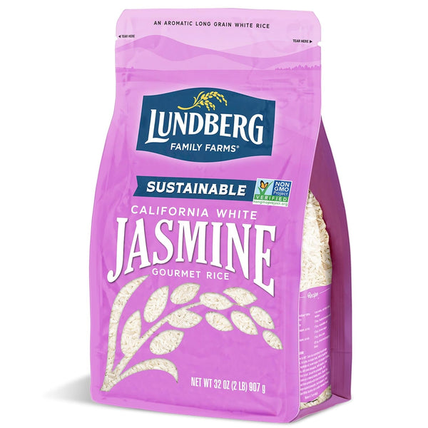 Jasmine Rice, Long Grain White Rice - Non-Sticky, Fluffy Aromatic Rice, Sustainably Grown in California, Pantry Staples, 32 Oz