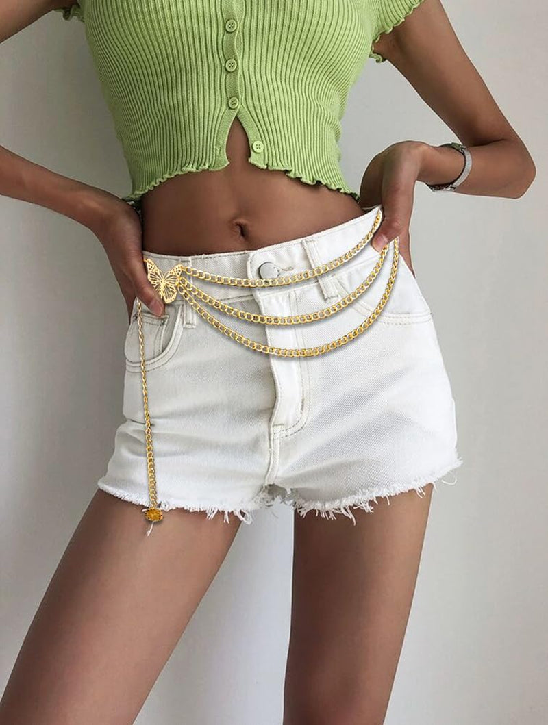 Women Long Tassel Waist Chain Belt Multilayer Body Belly Chain Metal Gold Silver Waist Chain Belt for Women Dress