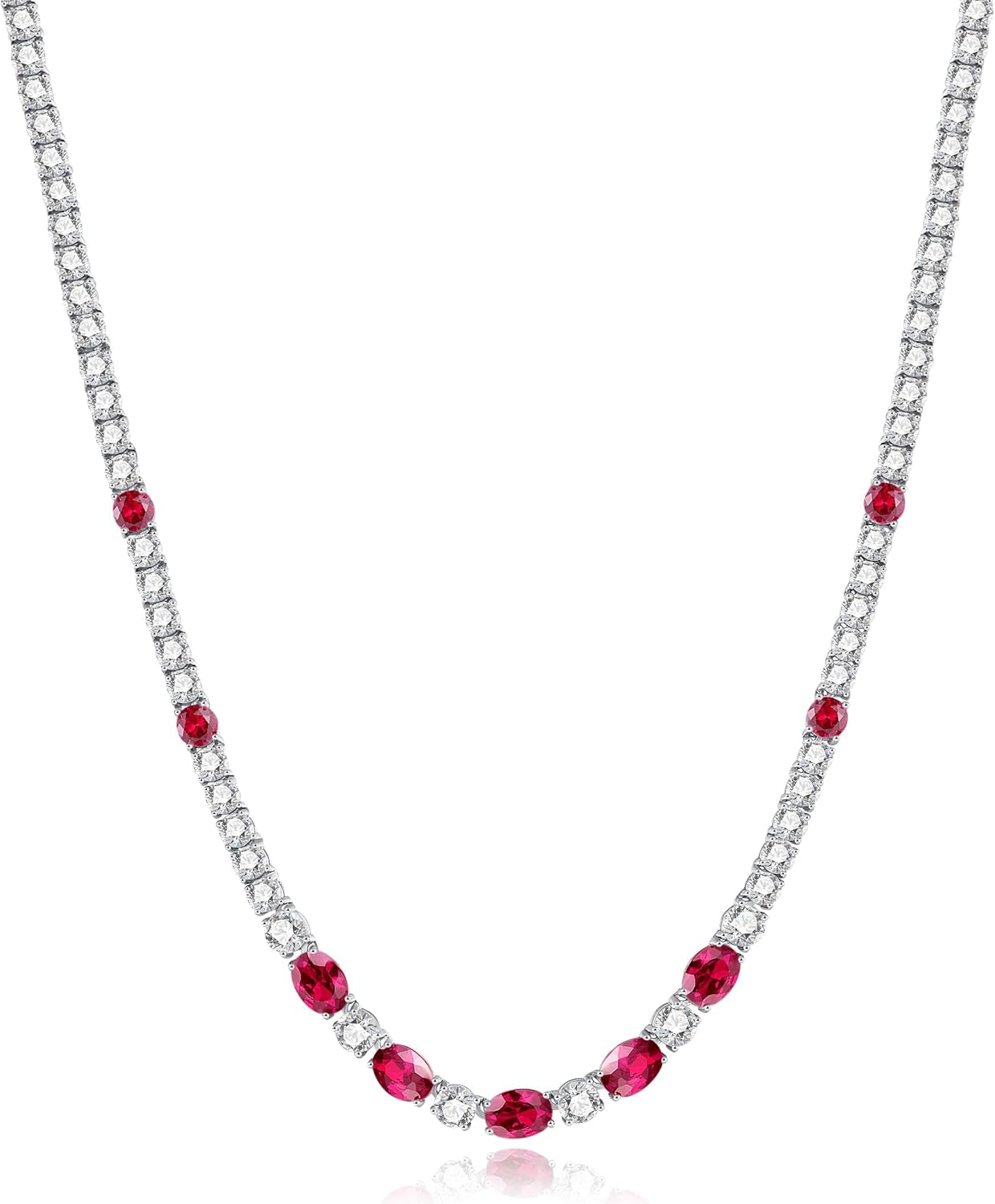 Sterling Silver Tennis Necklace 4Mm 18 Inch Birthstone Necklace with 6 * 8Mm Oval Gemstone Luxury Fine Birthday Jewelry Gifts for Women