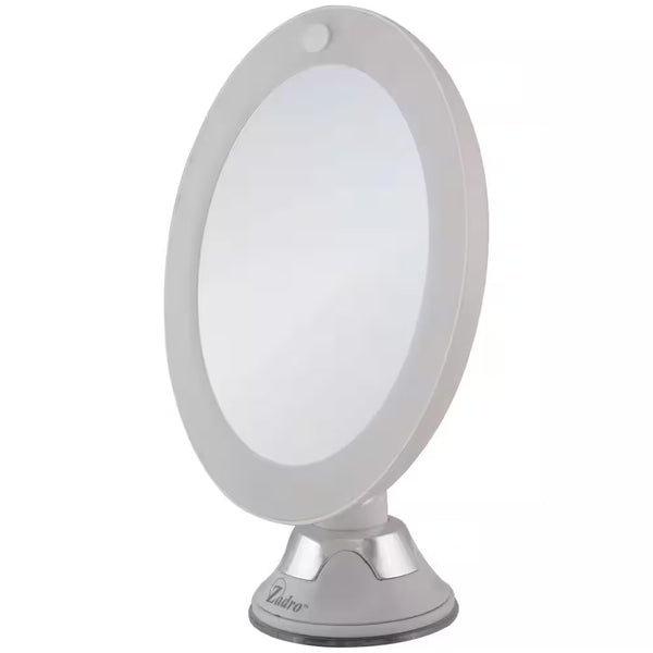 7.75 In. L X 6.5 In. W LED Lighted round Suction Cup Wall Mount 10X Magnification Beauty Makeup Mirror in White