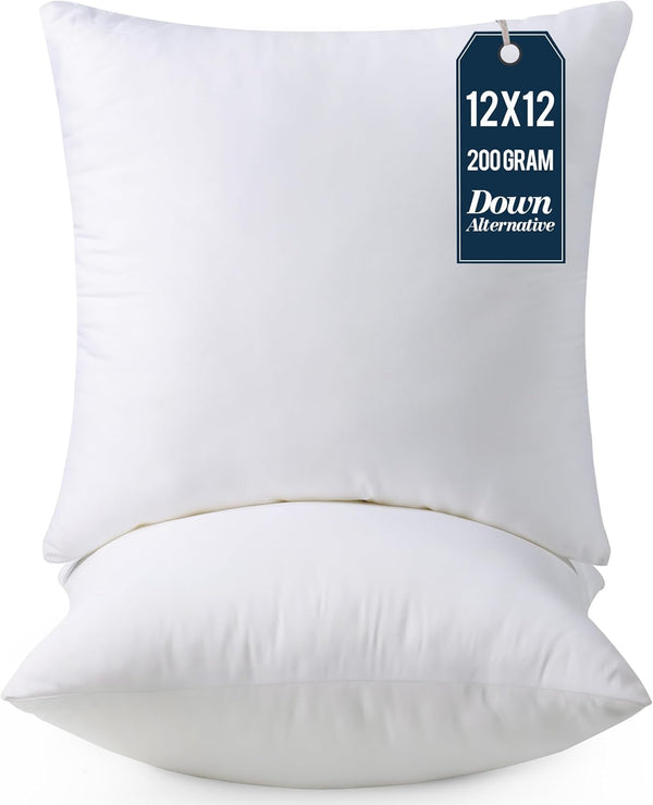 Throw Pillows Insert (Pack of 2, White) - 12 X 12 Inches Bed and Couch Pillows - Indoor Decorative Pillow