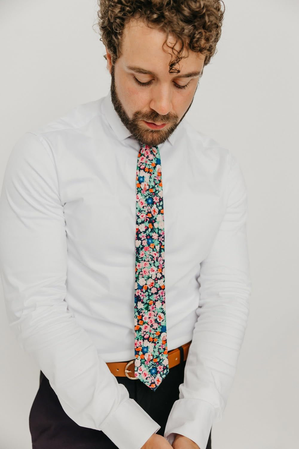 Men'S Skinny Tie Floral Print Cotton Necktie, Great for Weddings, Groom, Groomsmen, Missions, Dances, Gifts.