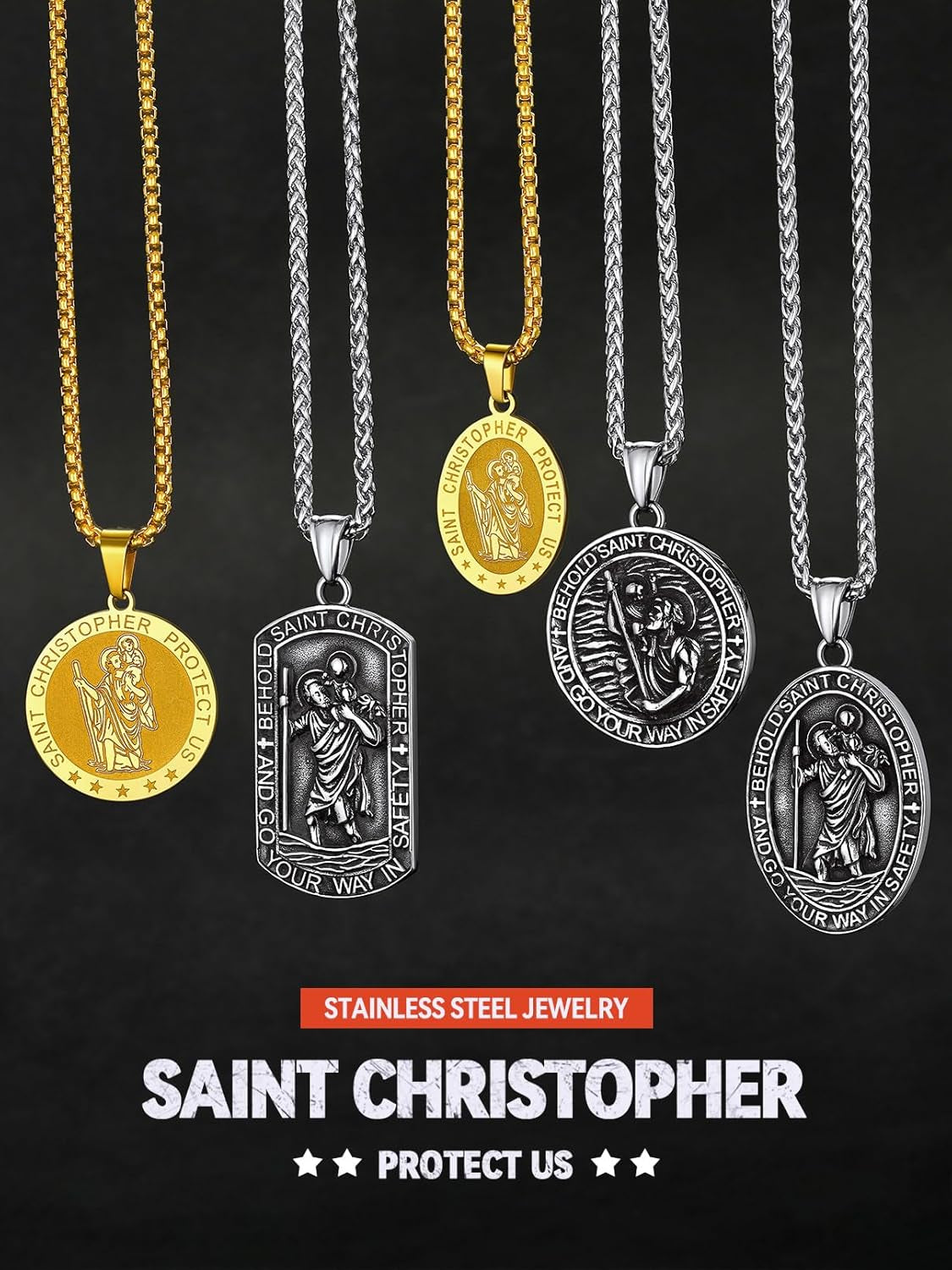 Saint Christopher Pendant Necklace for Men Women Stainless Steel Catholic Amulet Medal Jewelry Personalized Custom with Delicate Packaging