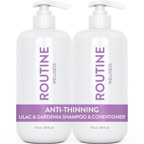 Anti-Thinning Shampoo and Conditioner Set for Thinning Hair - Biotin DHT Blocker Women & Men - Color Safe Shampoo for Hair Loss & Healthier Growth - Lilac & Gardenia (Pack of 2)