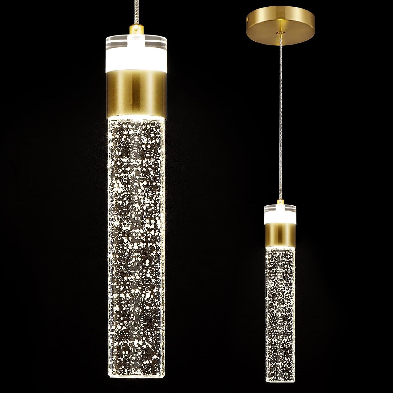Gold Pendant Light Crystal Pendant Light Fixtures for Kitchen Island Lighting 4000K LED Modern Adjustable Chandelier Hanging Bubble Pendant Lighting (1Pack)