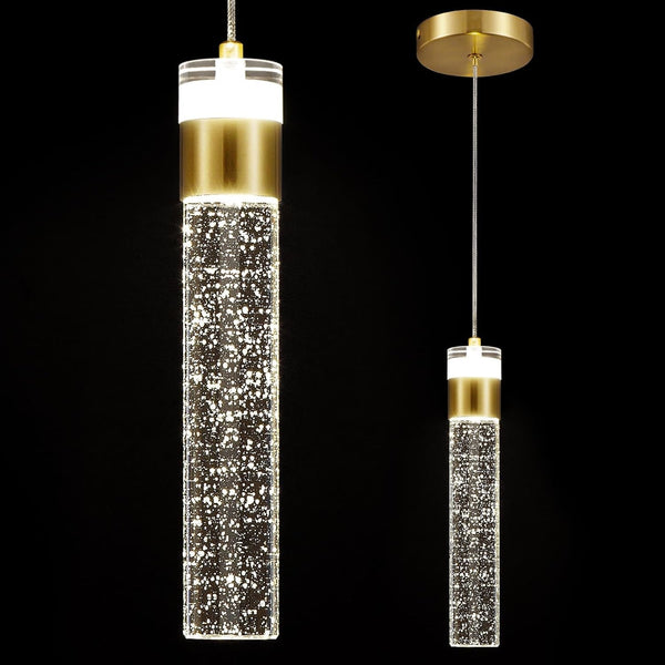 Gold Pendant Light Crystal Pendant Light Fixtures for Kitchen Island Lighting 4000K LED Modern Adjustable Chandelier Hanging Bubble Pendant Lighting (1Pack)