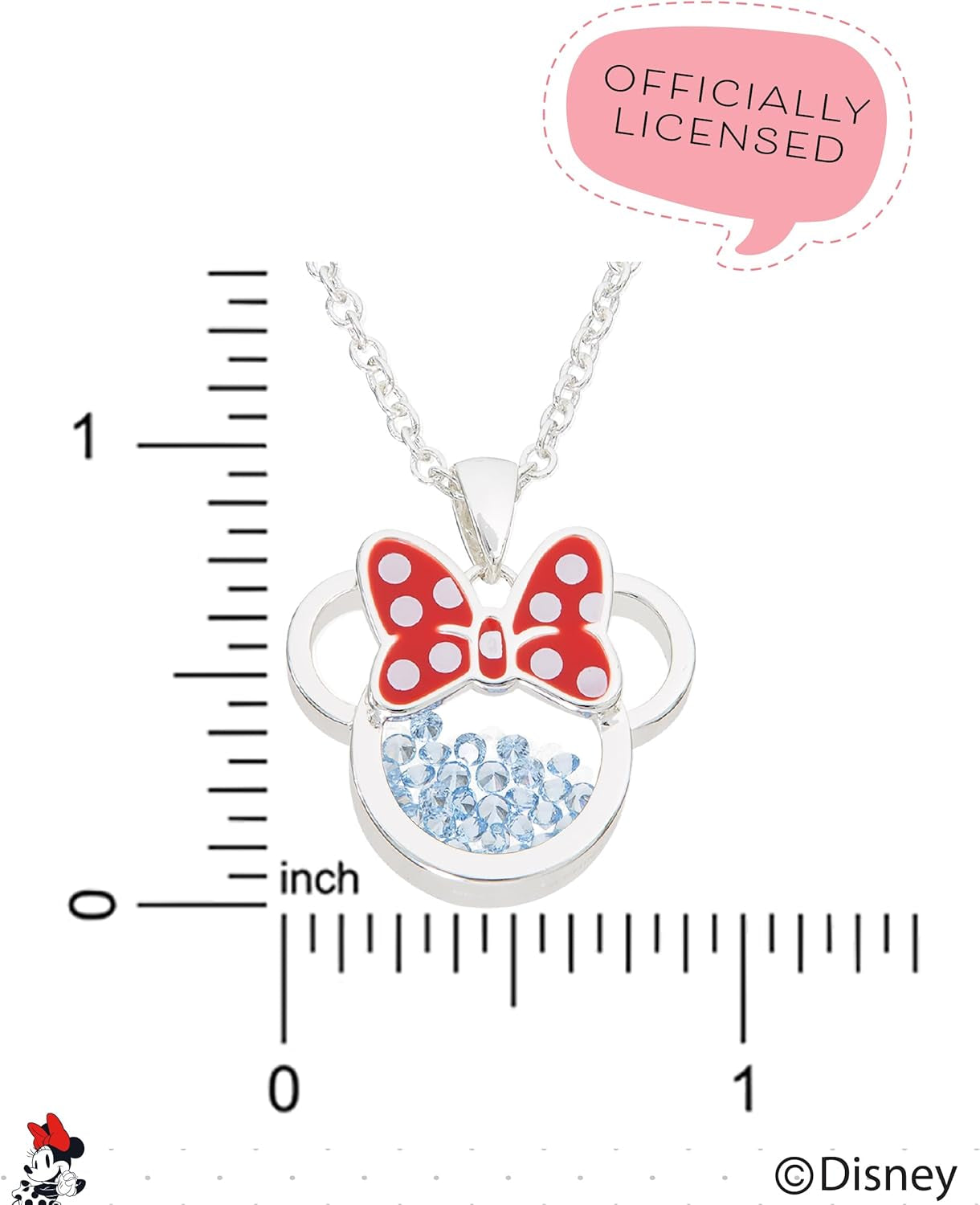 Women and Birthstone Jewelry - Minnie Mouse Cubic Zirconia Shaker Pendant Necklace, Silver Plated, 18+2" Extender