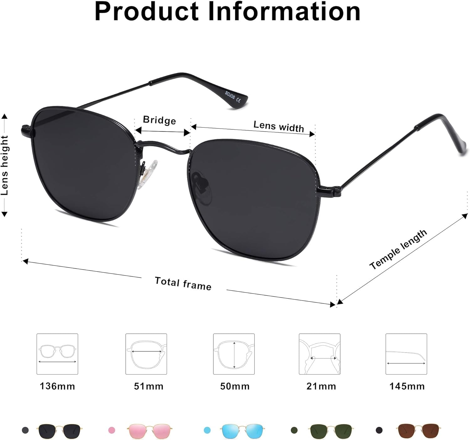 Square Polarized Sunglasses for Men Women Classic Vintage Retro Style