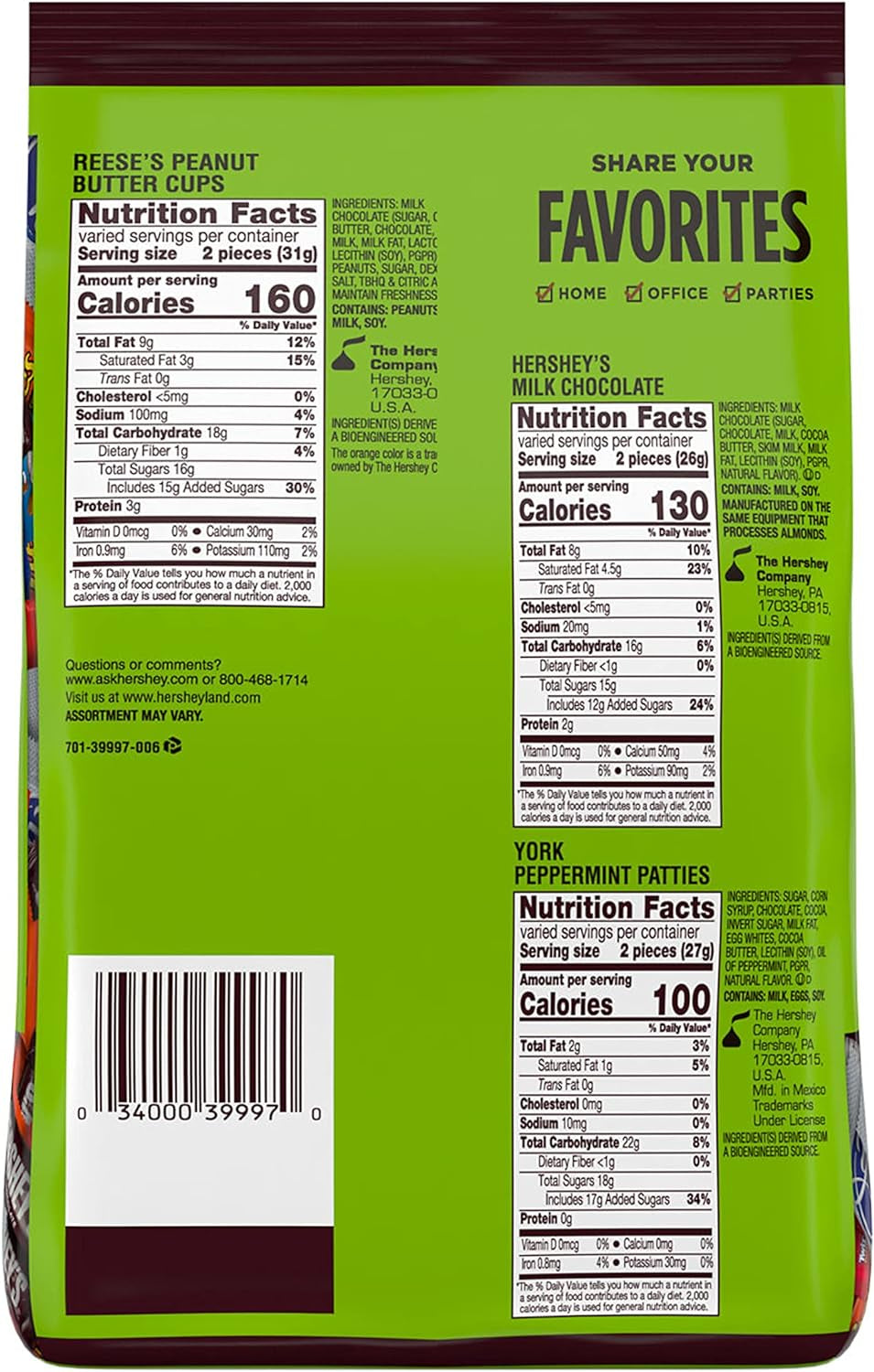 Hershey Assorted Chocolate Flavored Snack Size, Candy Party Pack, 33.43 Oz