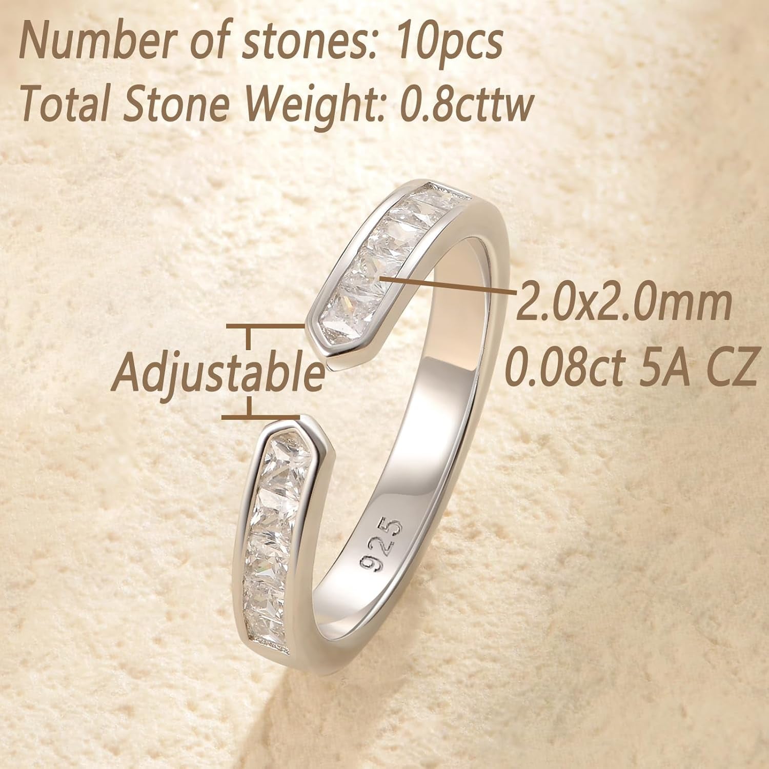 925 Sterling Silver Open Wedding Bands for Women Anniversary Eternity Stackable Rings Cubic Zirconia