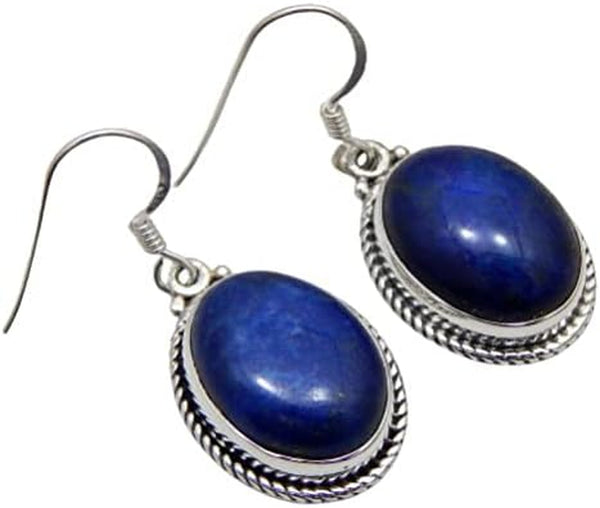 Fortune Charms Inc 925 Sterling Silver Earring Lapis Lazuli Earring Oval Shape Earring Blue Stone Earring Gemstone Handmade Silver Jewelry Gift for Her