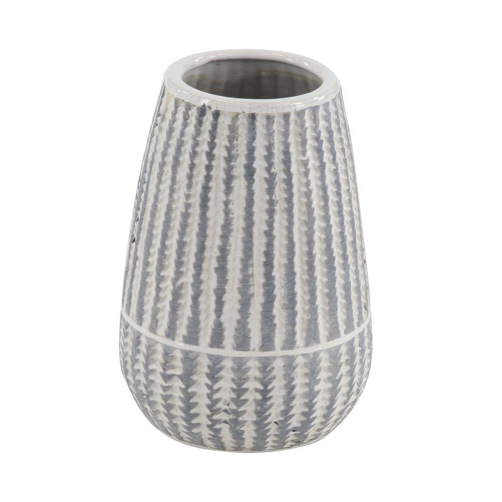 10 In. White Ceramic Decorative Vase with Stripes