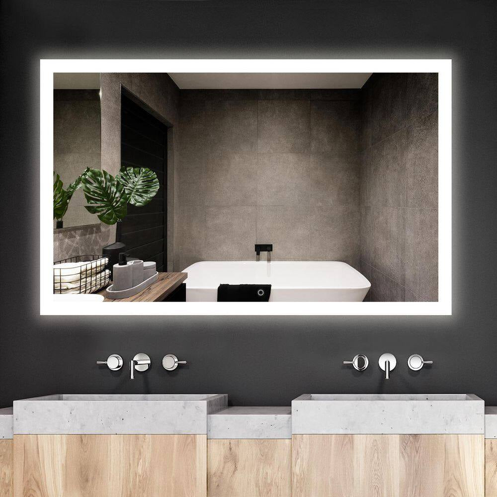48 In. W X 30 In. H Large Rectangular Frameless LED Light with Anti-Fog Wall Mounted Bathroom Vanity Mirror