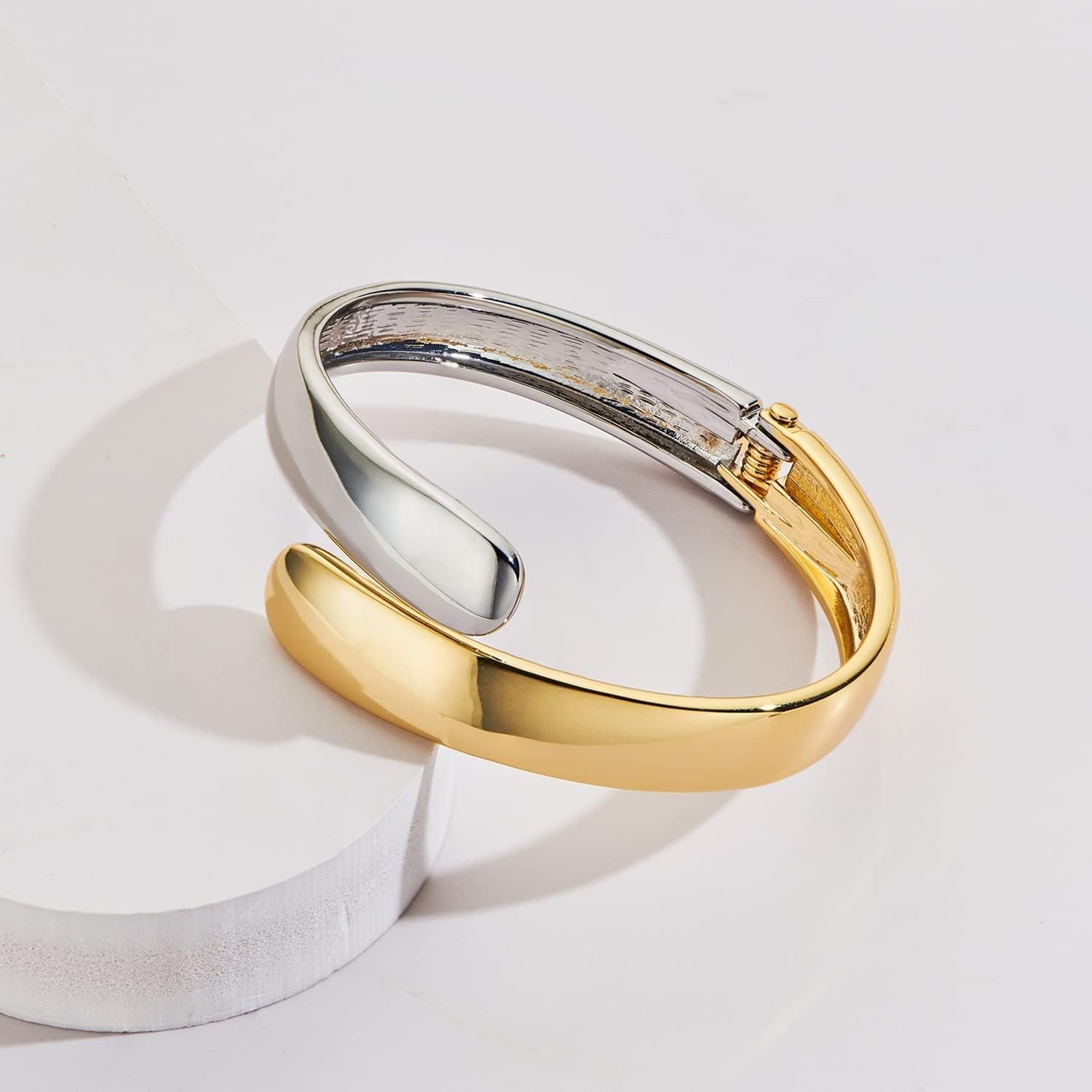 Two-Tone Cuff Bracelet for Women Dainty Teardrop Open Bangle Gold Plated Adjustable Cuff Bracelet