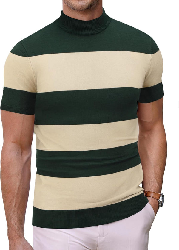 Mens Mock Turtleneck Sweater Short Sleeve Casual Dress Sweater Slim Fit Pullover Basic Knit Tee