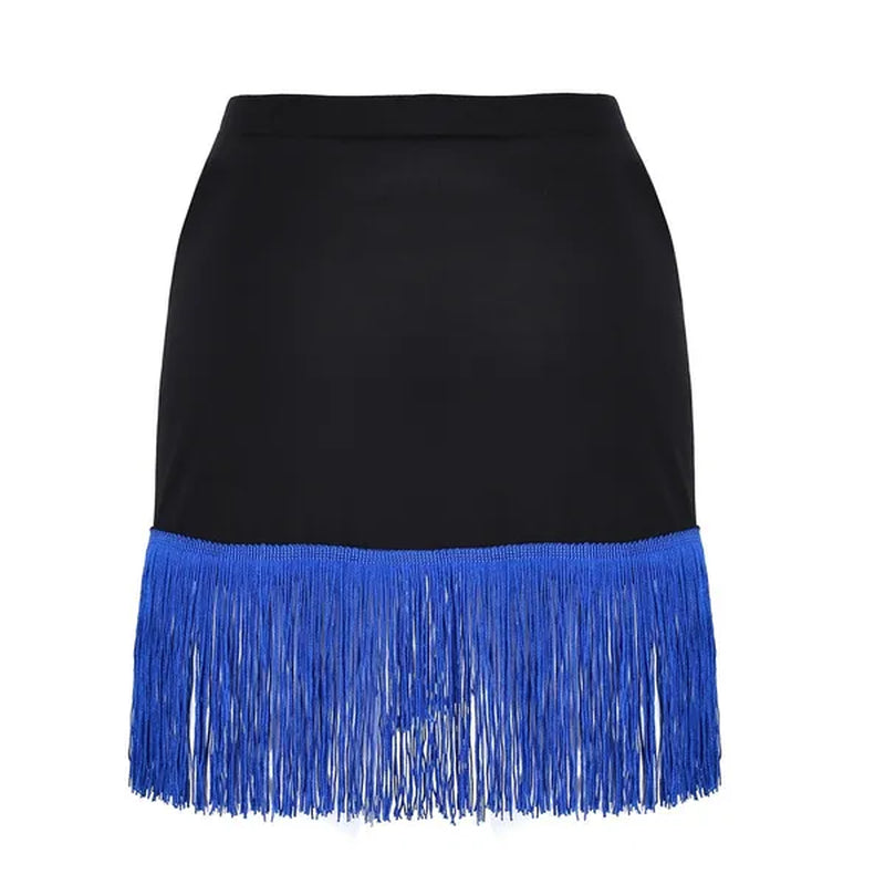 Women Adult Wear Elastic Waistband Fringe Flowing Tassels Latin Skirt Tango Rumba Dancewear