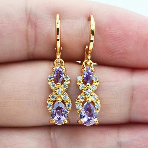Women Purple Cubic Zirconia CZ Teardrop Earrings Jewelry