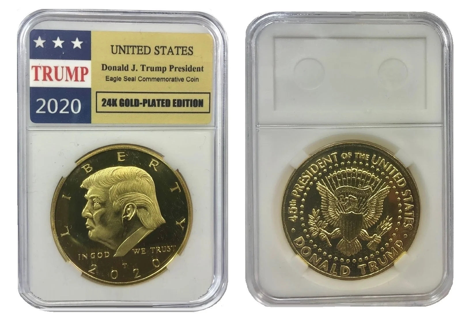 24K Gold-Plated Donald J. Trump 2020 President Eagle Seal W/Display Case Masters Coins