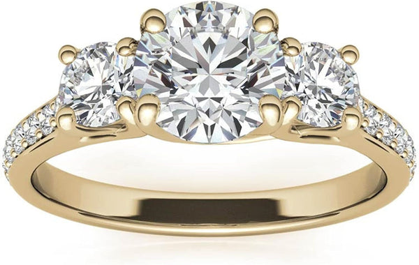 3 Stone Moissanite Engagement Rings for Women, 1 Ct Tw D Color VVS1 Clarity Lab Created Diamond Rings 14K White Gold Vermeil Moissanite Rings for Women Anniversary Jewelry Gifts