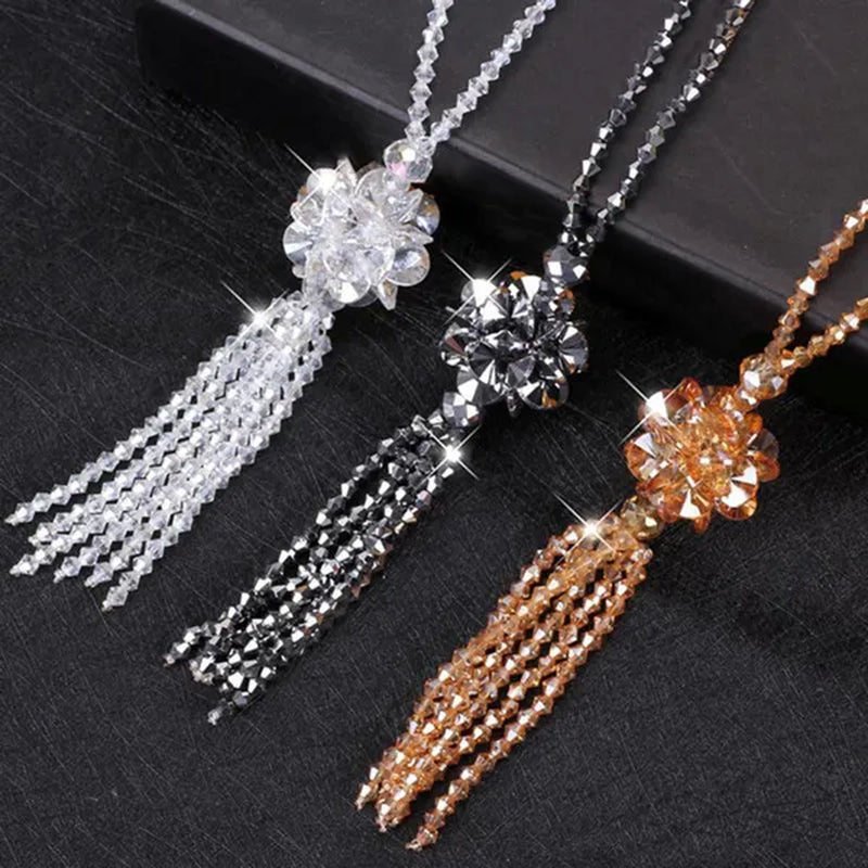 Crystal Bead Female Pendant Necklace Tassel Long Sweater Chain Necklace Decoration