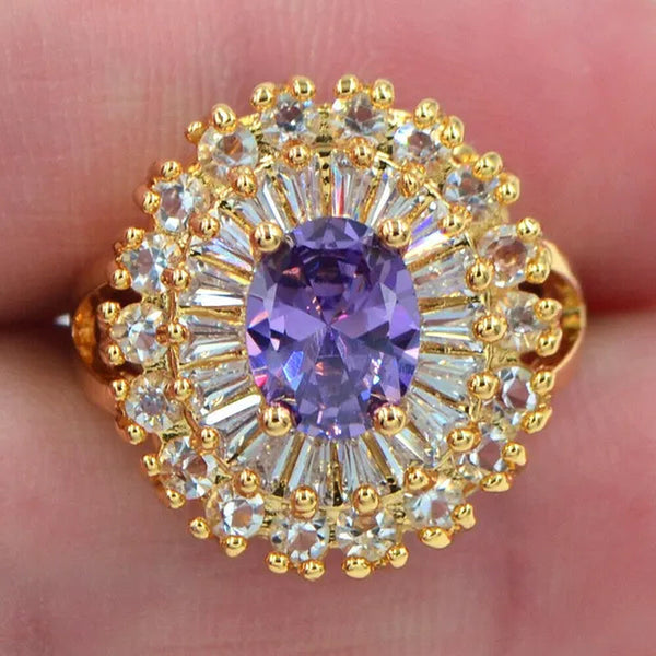 Women Luxury Purple Cubic Zirconia CZ Wedding Ring Jewelry