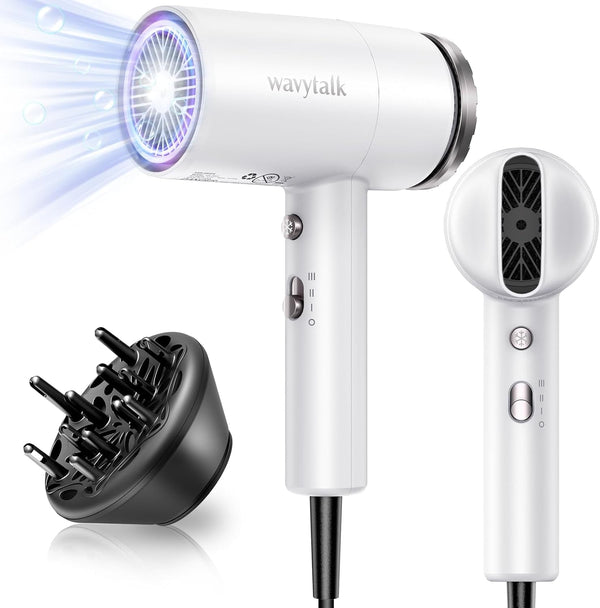 Hair Dryer with Diffuser 1875W Ionic Blow Dryer for Fast Drying with Concentrator Lightweight White.