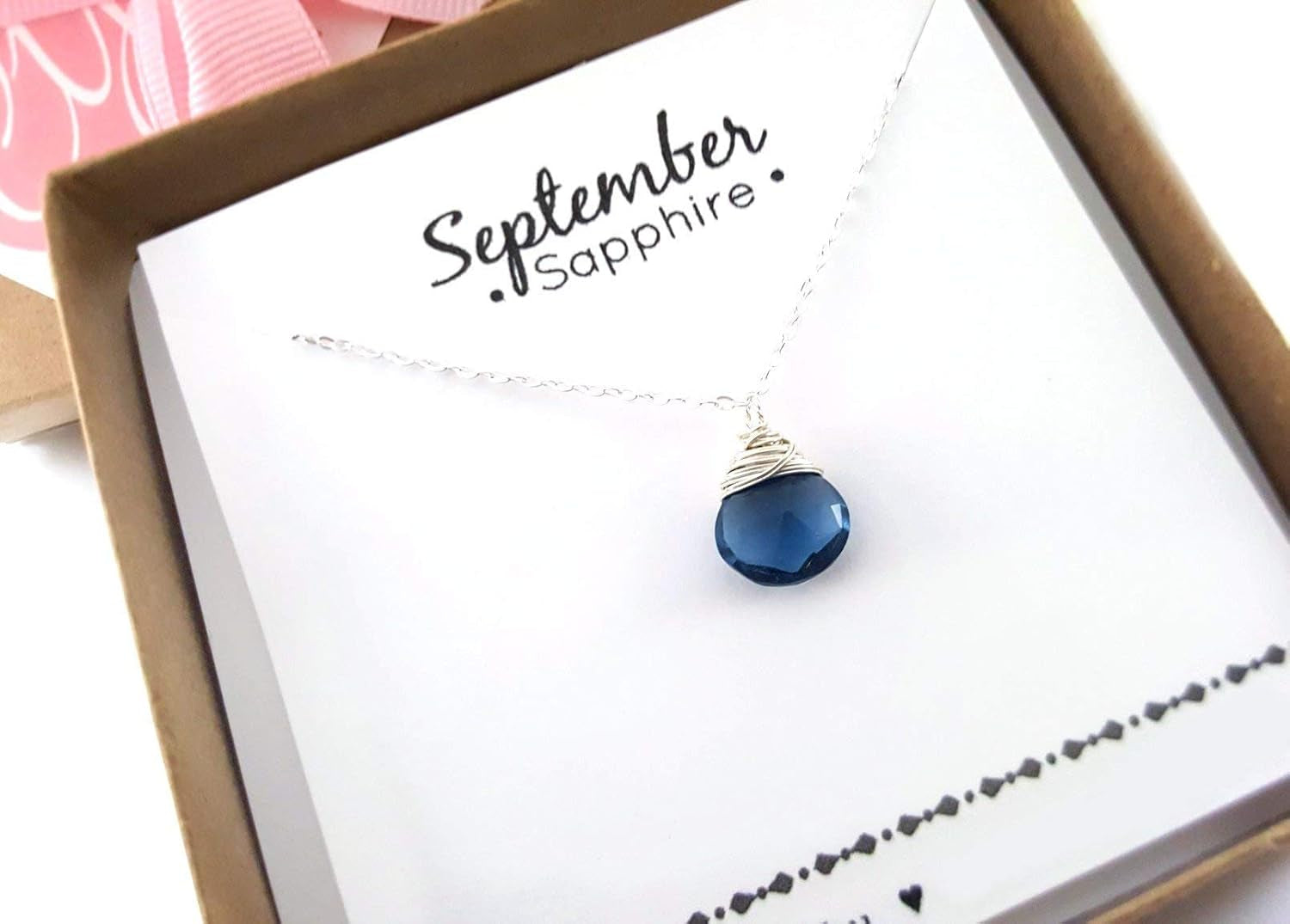 September Birthstone Sapphire Quartz Necklace - Sterling Silver Briolette Teardrop Jewelry - Gift for Her