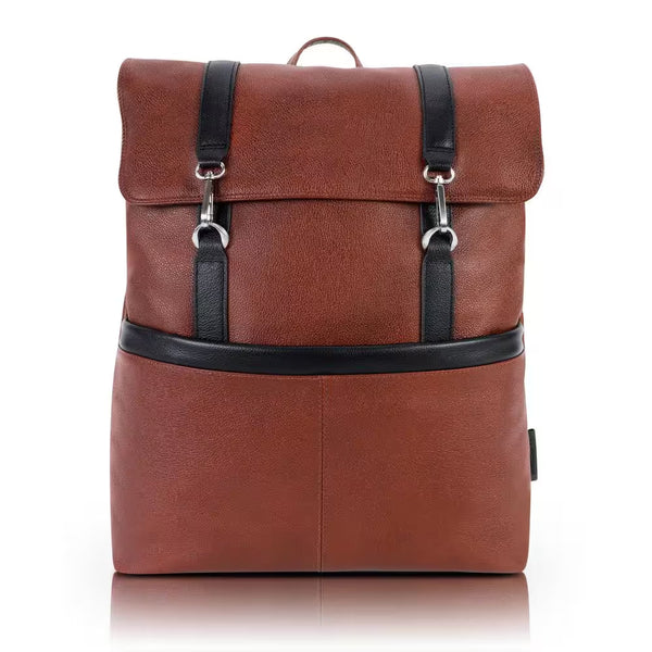 Element, Pebble Grain Calfskin Leather, 17 In. 2-Tone, Flap-Over, Laptop and Tablet Backpack, Brown (18470)