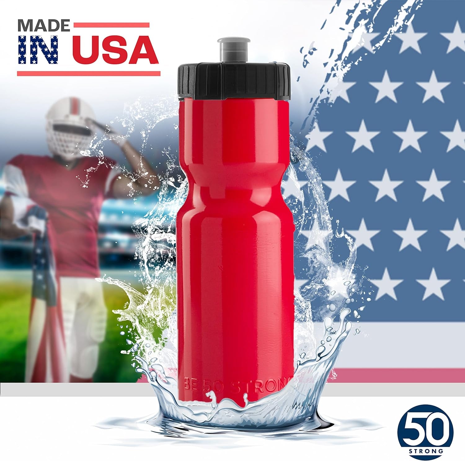 Sports Water Bottles – Reusable 22 Oz Bpa-Free Plastic Bottles with Pull Top Cap – Made in USA – Top Rack Dishwasher Safe – Fits Most Bike Cages Brand