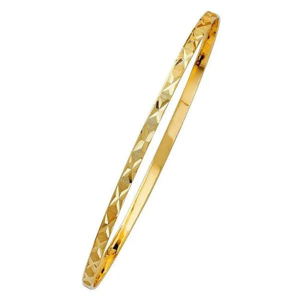Precious Stars GL-0120 14K Yellow Gold Diamond-Cut 3 mm Solid Bangle Bracelet