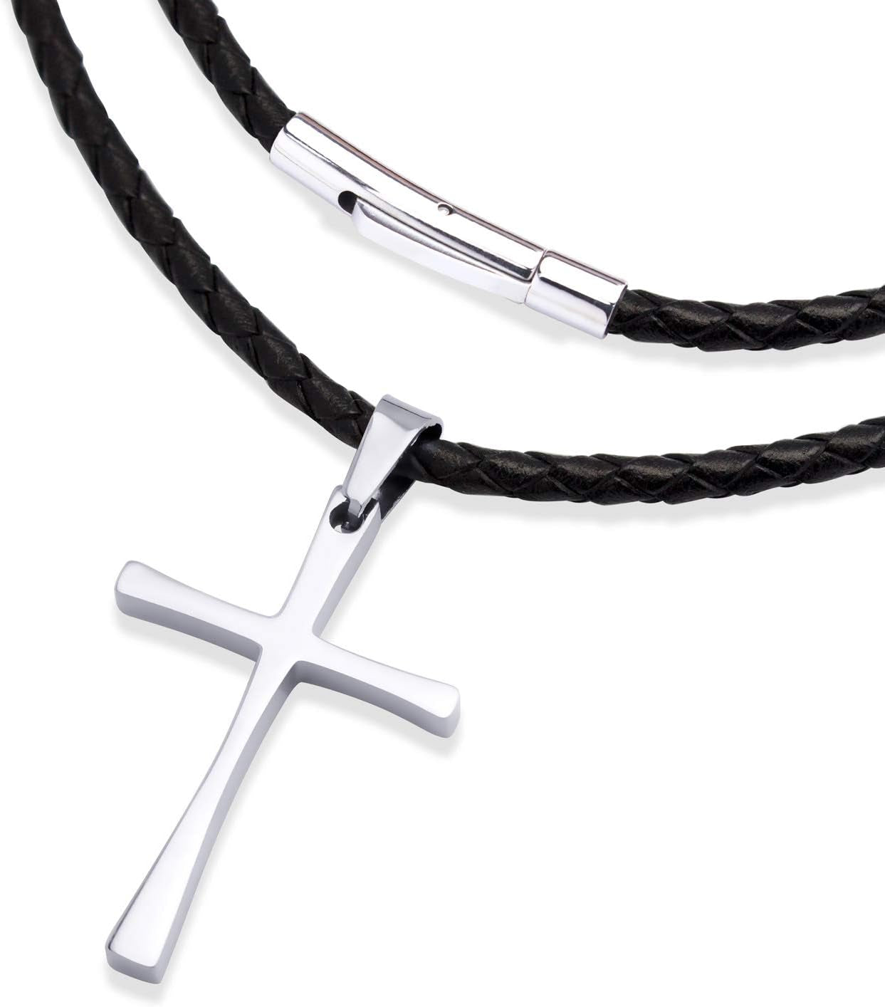 Stainless Steel Cross Braided Rope Cord Necklace for Men Women 18-24'' Inches