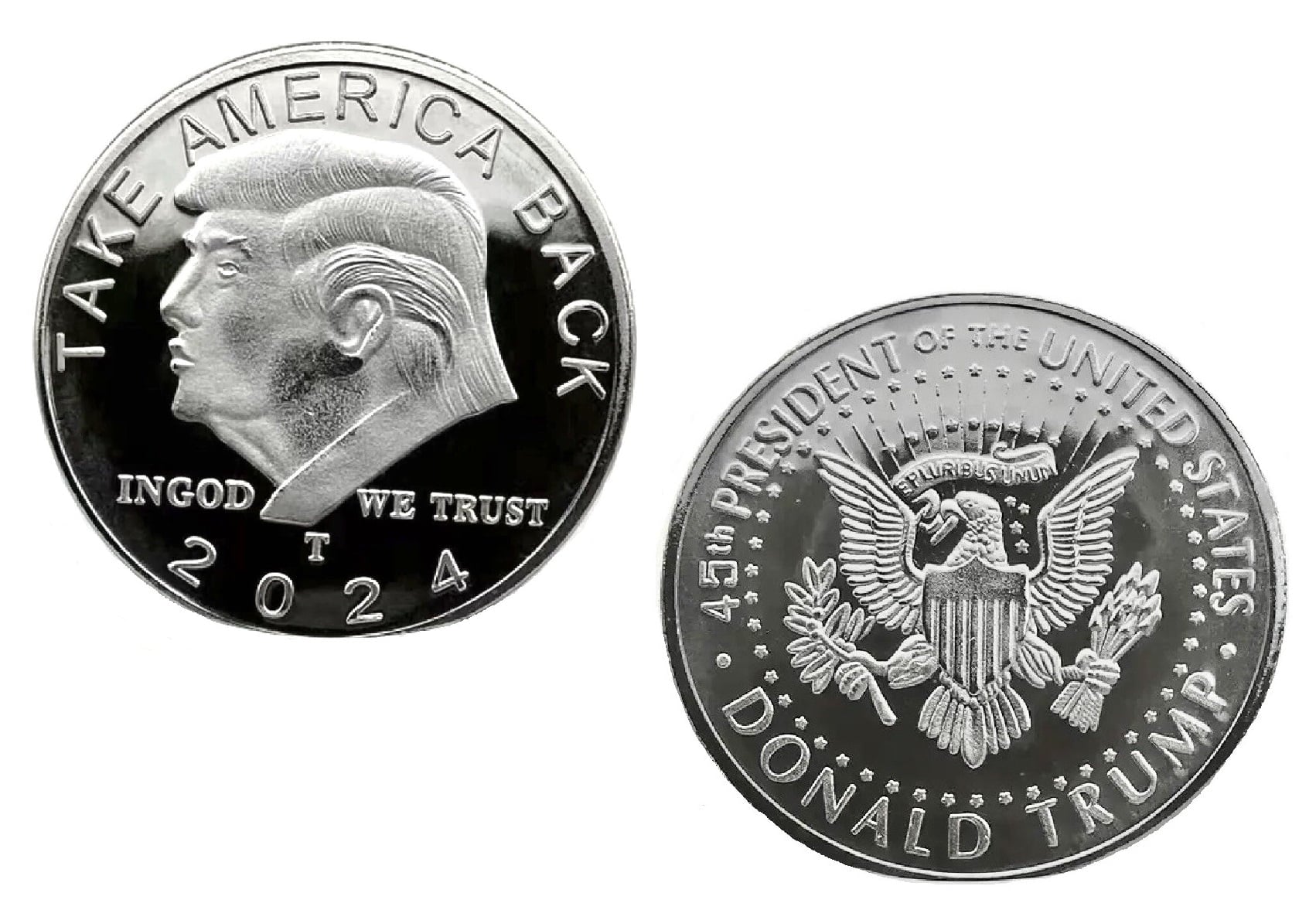 SILVER PLATED Donald J. Trump 2024 President W/Display Case Masters Coins
