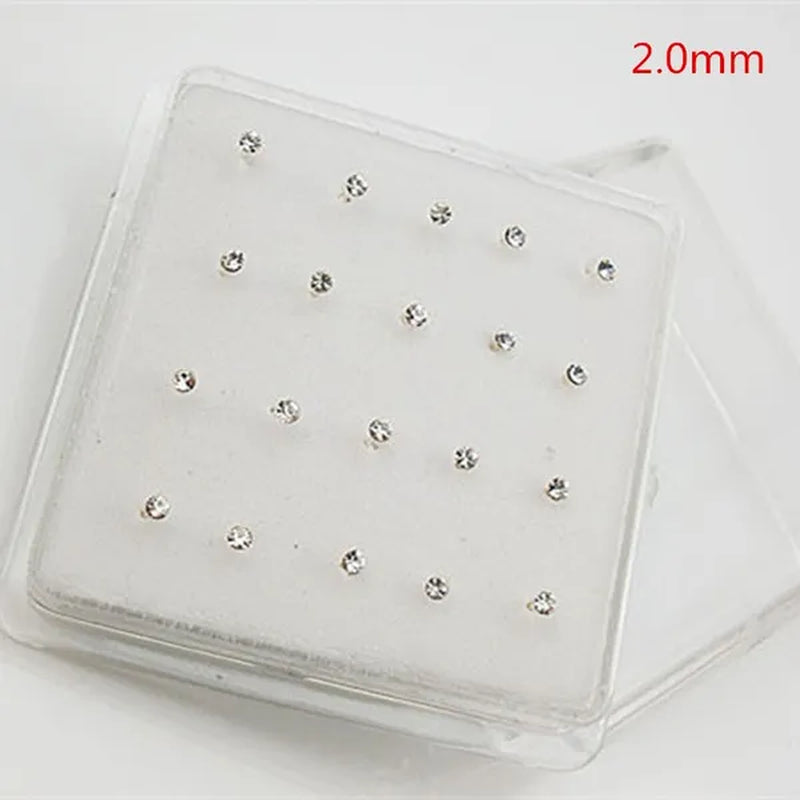 1Pack (20Pcs) 925 Sterling Silver Nose Stud Crystal Clear Color Earring 2.0Mm
