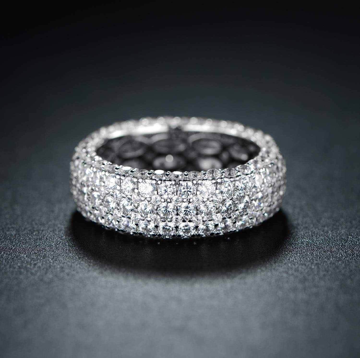 Womens Wide Eternity Ring Wedding Band 18K White Gold or Rose Gold Plated Wide Band Cubic Zirconia Eternity Band Ring