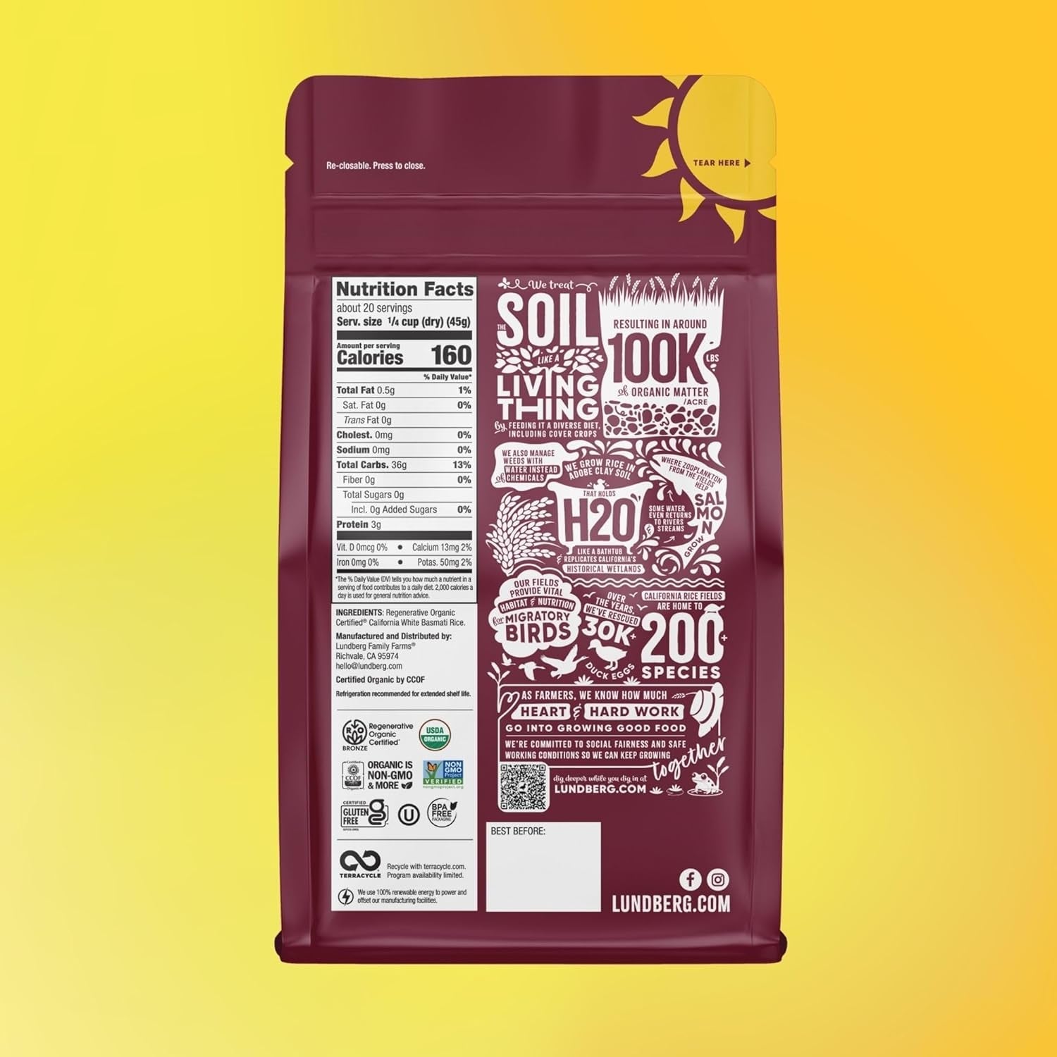 Regenerative Organic Certified (Roc) Long Grain White Basmati Rice – Non-Sticky, Fluffy Aromatic Organic Rice Grown in California, 32 Oz