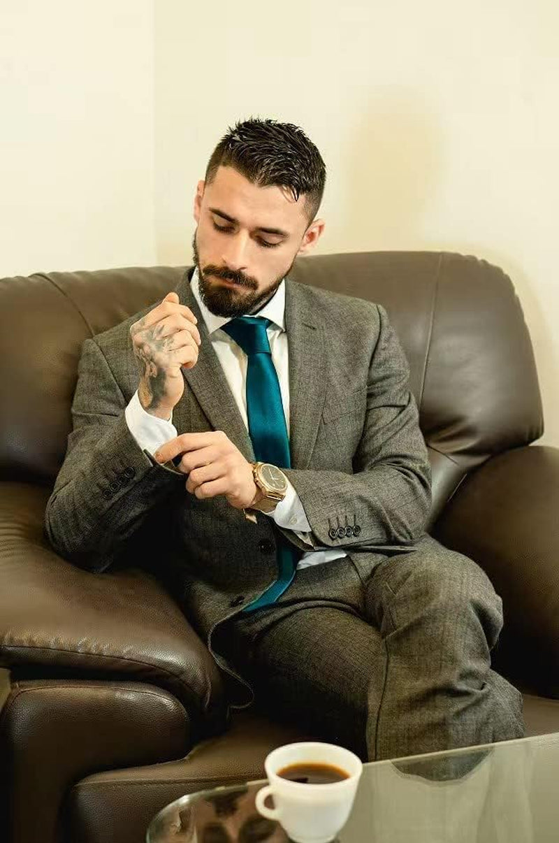 Mens Ties Solid Color Ties for Men Formal Necktie with Pocket Square Set Satin Silk Neck Tie Handkerchiefs Set