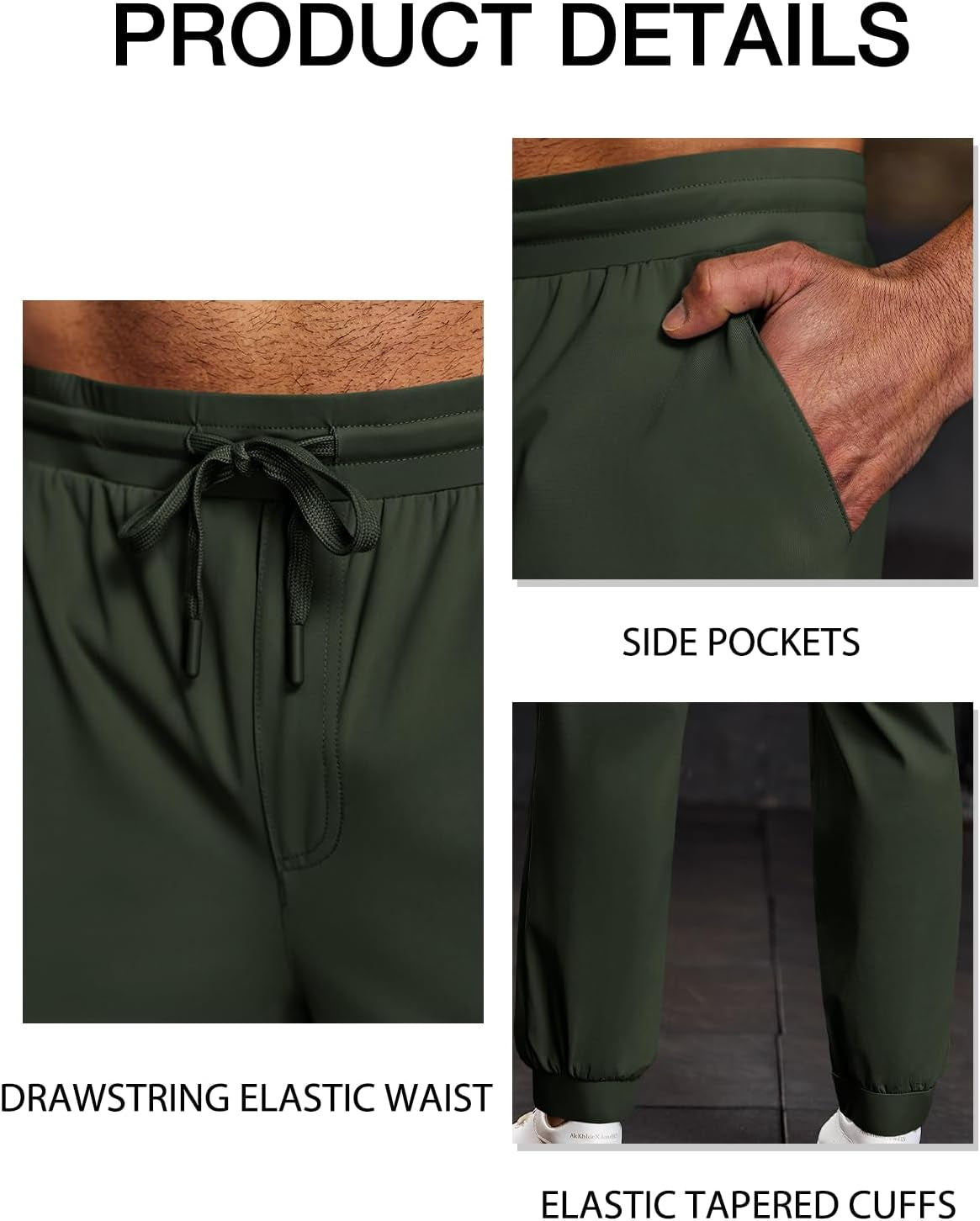 Mens Jogger Pants Workout Athletic Casual Drawstring Elastic Waist Lightweight Sport Running Sweatpants Army Green, Xx-Large