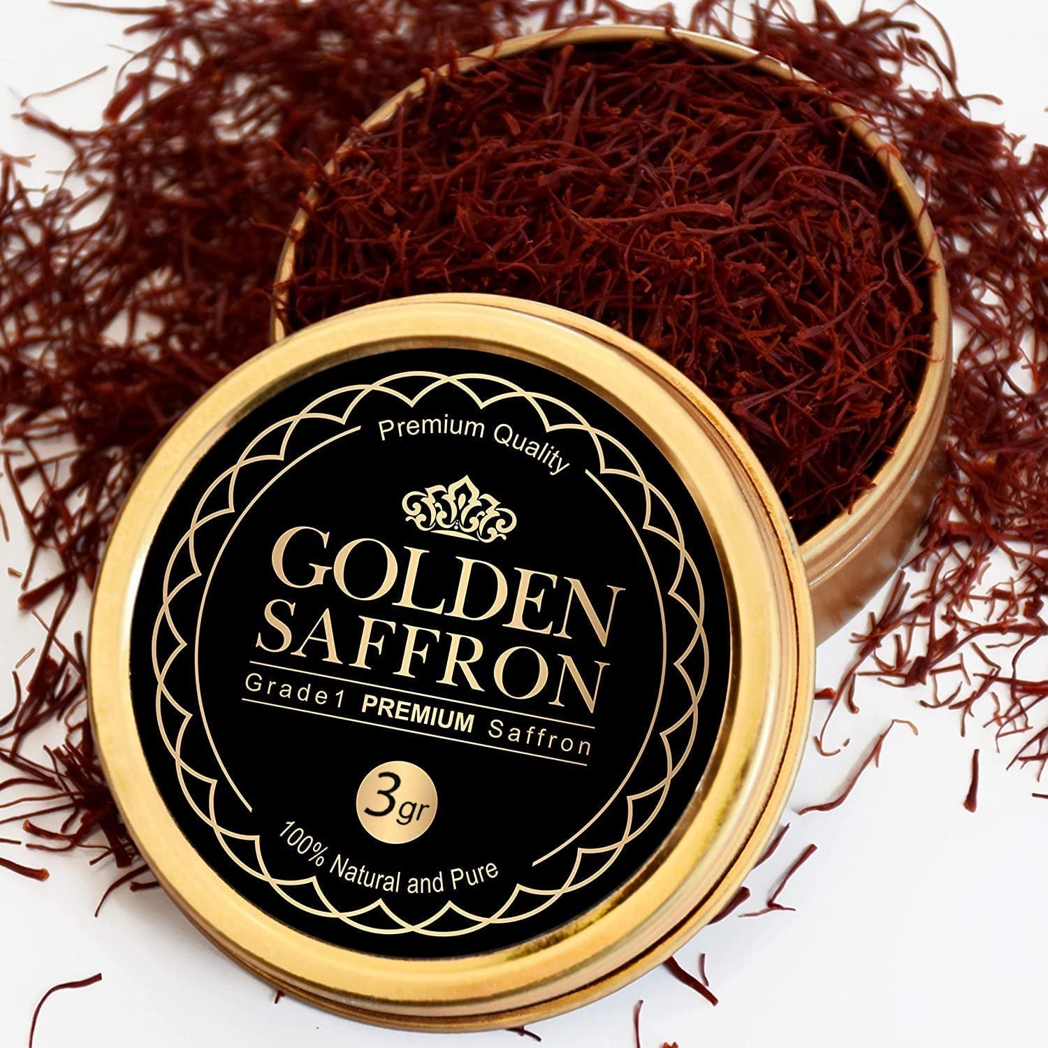, Finest Pure Premium All Red Saffron Threads, Grade A+ Super Negin, Non-Gmo Verified. for Tea, Paella, Rice, Desserts, Golden Milk and Risotto (3 Grams)