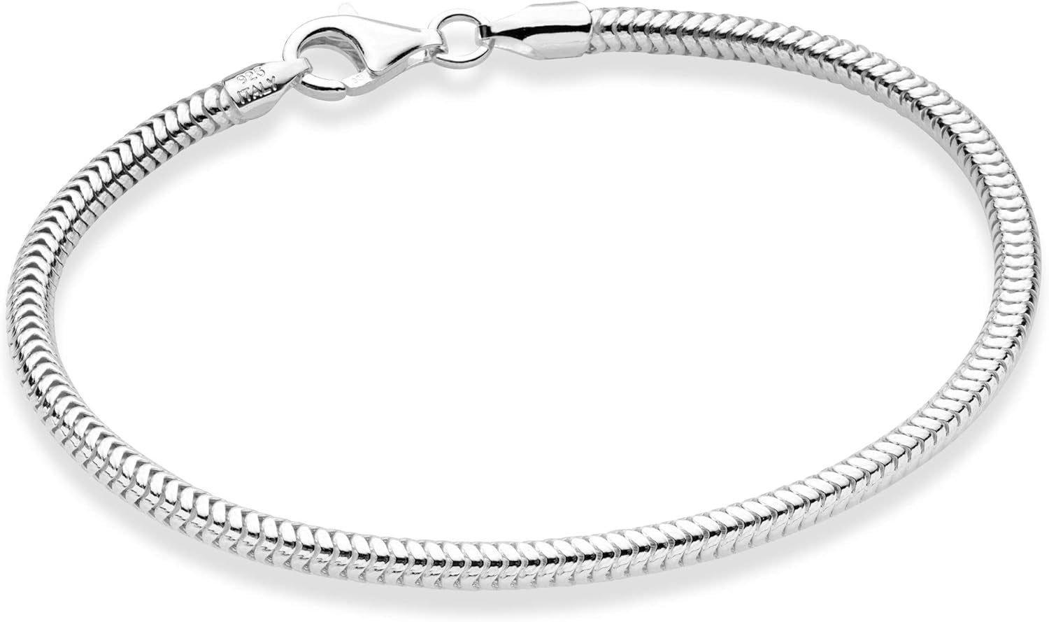 Italian 925 Sterling Silver Solid 3Mm Snake Chain Bracelet for Women Men, Made in Italy