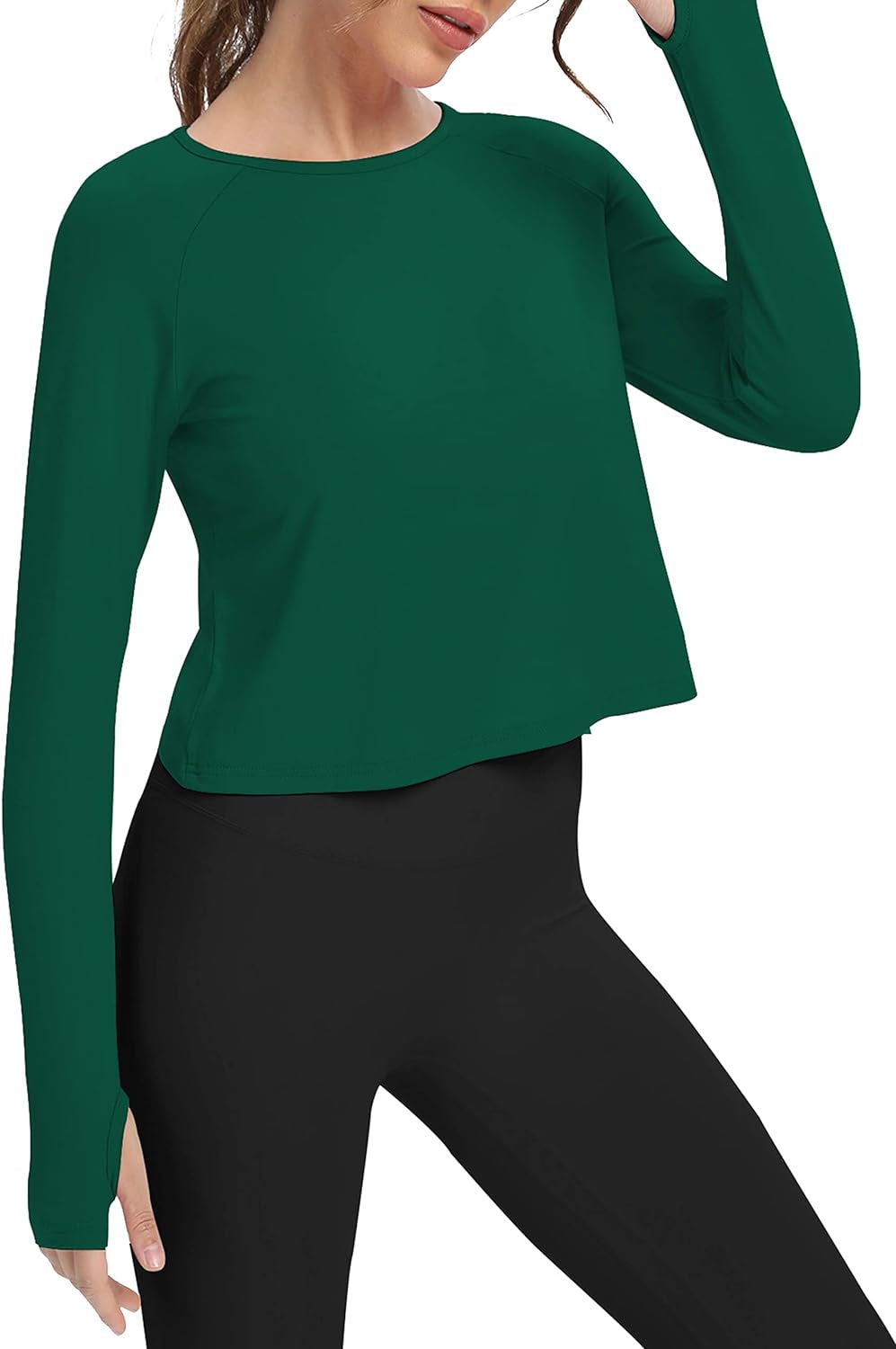 Long Sleeve Athletic Workout Shirts Sports Yoga Gym Crop Tops for Women