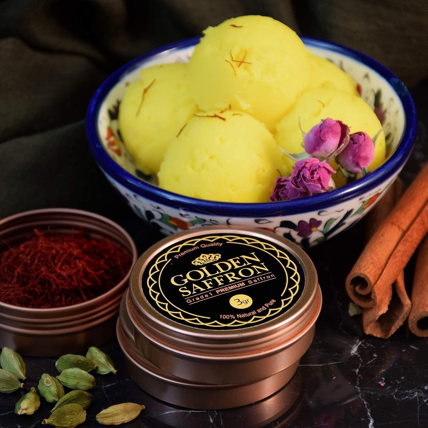 , Finest Pure Premium All Red Saffron Threads, Grade A+ Super Negin, Non-Gmo Verified. for Tea, Paella, Rice, Desserts, Golden Milk and Risotto (3 Grams)