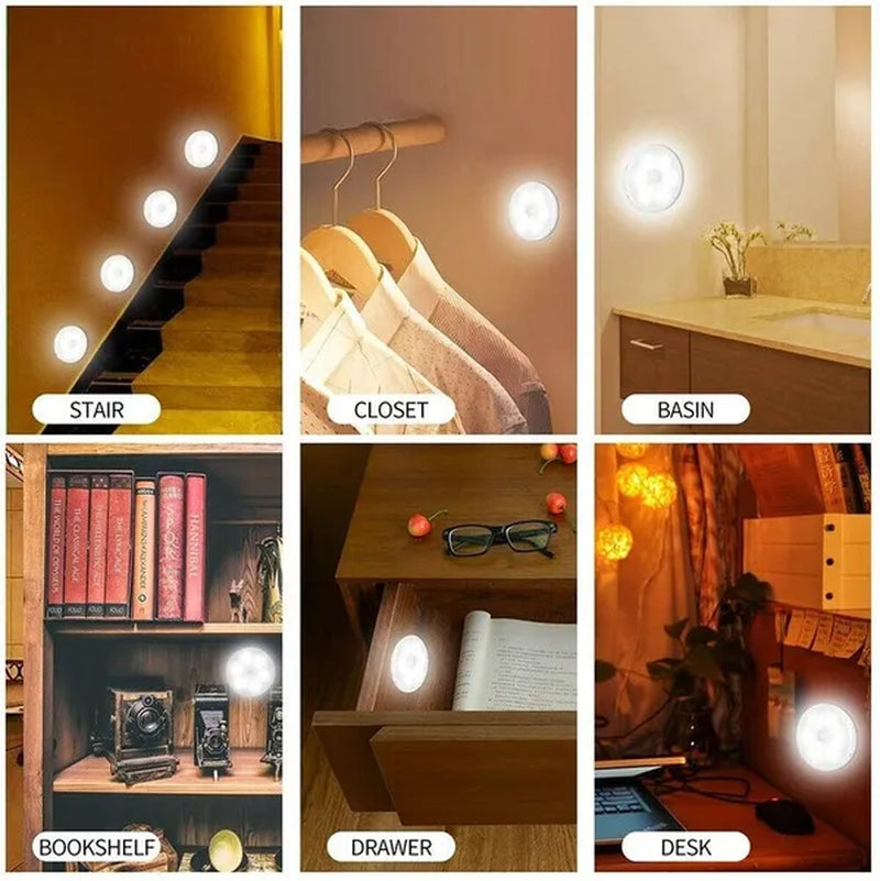 Rechargeable USB Motion Sensor Night Light Smart Motion Detection LED Closet Cabinet Lights LED Emergency Recharging Lights for Bedroom Kitchen Hallways Bathroom for Halloween Christmas Birthday Family Party Making Atmosphere Lights (1/2/3/6 Pack)