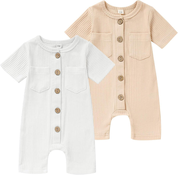 Newborn Baby Boy Girl Clothes 2 Pack Solid Romper Short Sleeve One-Piece Jumpsuits Outfits Sets