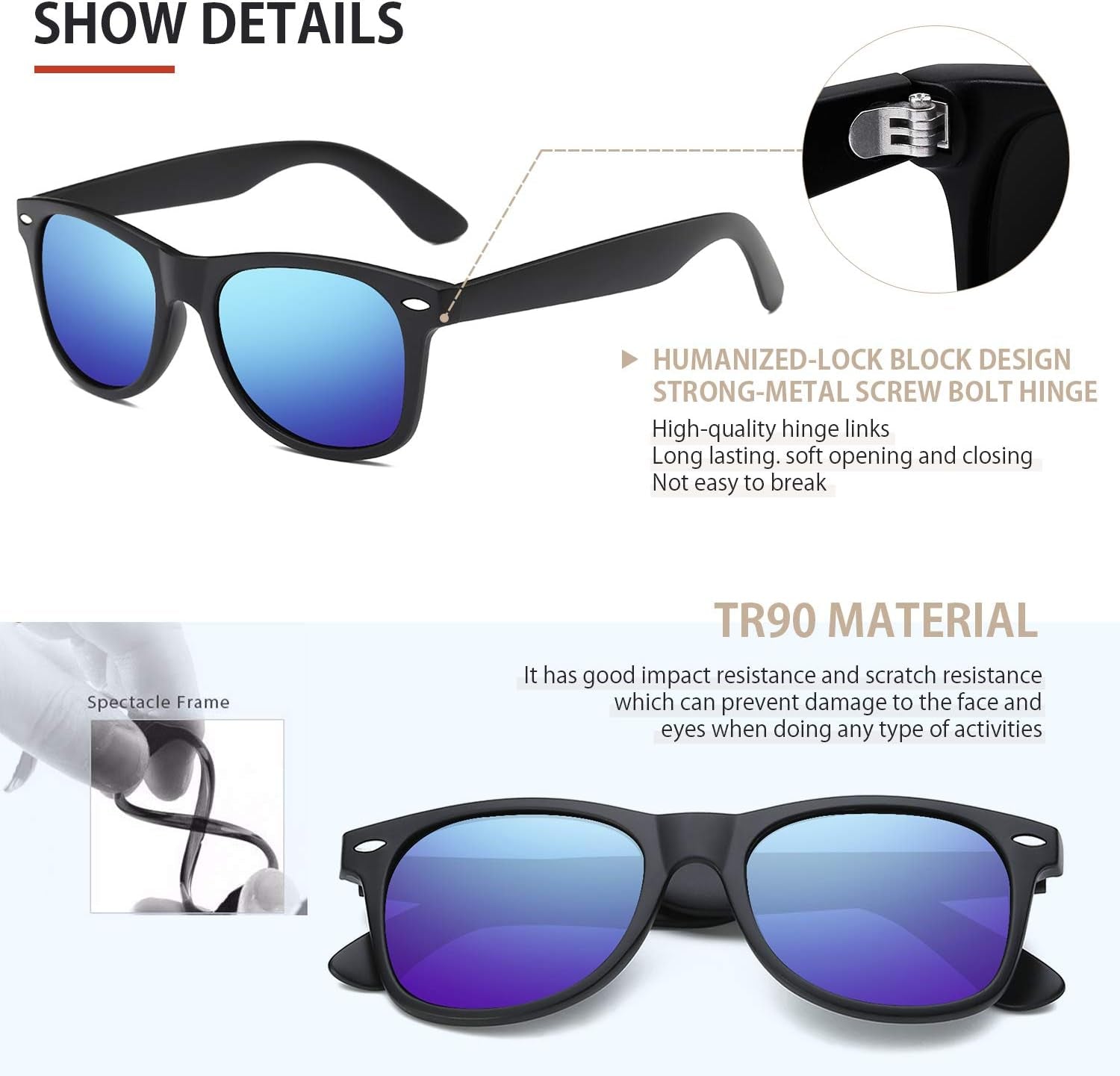 Sunglasses Men Polarized Sunglasses for Mens and Womens,Black Retro Sun Glasses Driving Fishing UV Protection