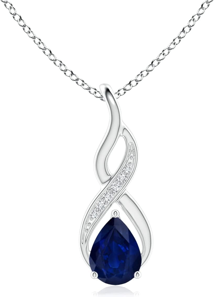 Natural 0.75 Carat Blue Sapphire Infinity Pendant Necklace for Women with Diamonds in 14K White Gold with 18 Inch Chain - September Birthstone Jewelry Gift