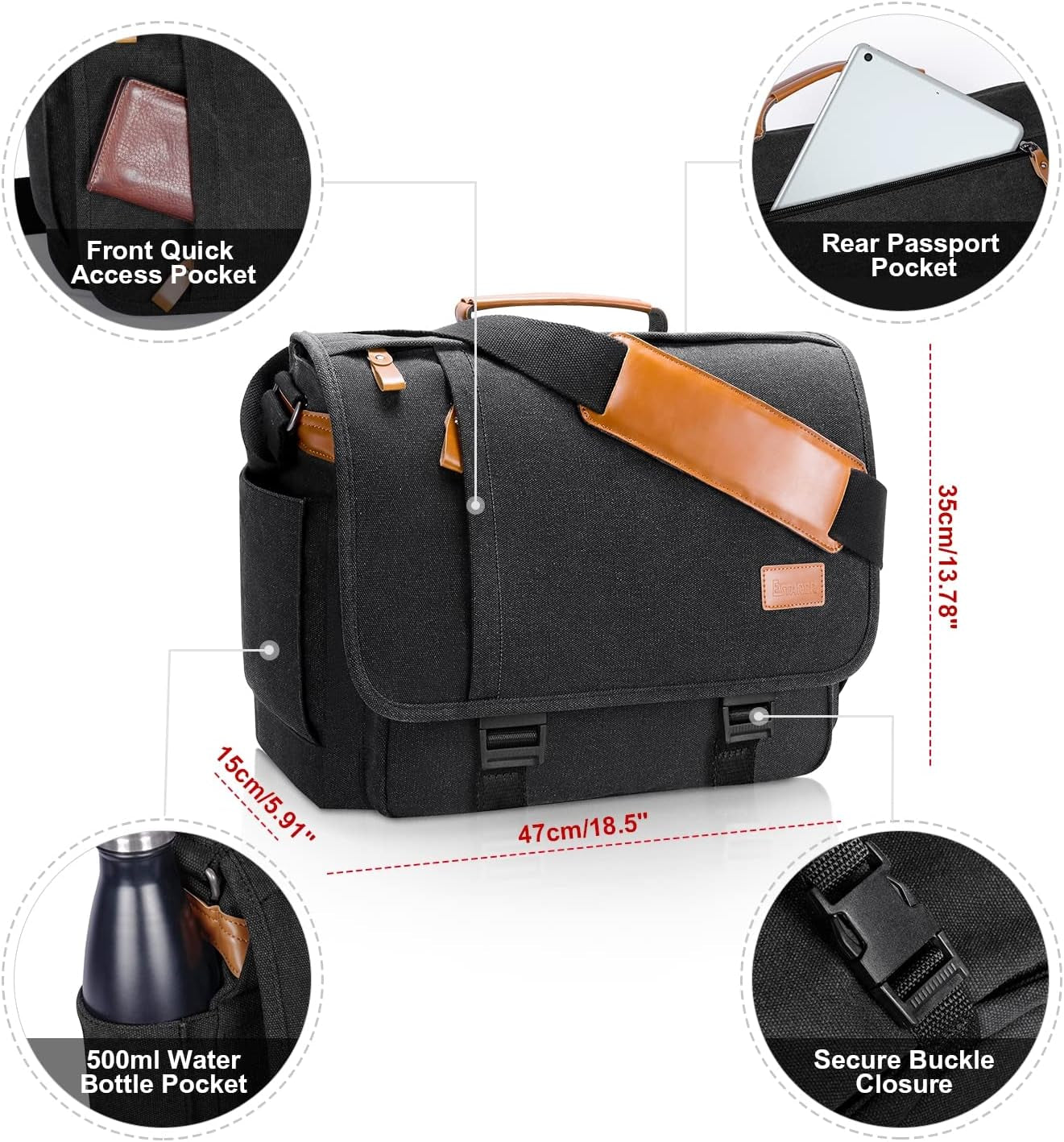 Messenger Bag 17-17.3 Inch, Men'S Computer Bag Water-Resistant Canvas, Teacher Laptop Satchel for Work Office College, Dark Grey