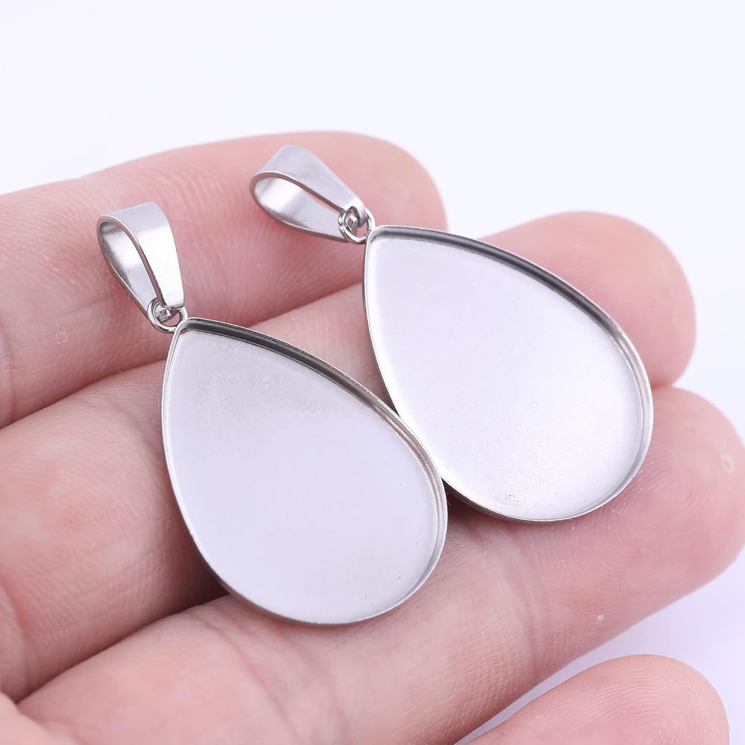 50Pcs Stainless Steel Teardrop Cabochon Base Setting Trays 18X25Mm Charm Pendant Bezel Blanks Diy Necklace Making Findings