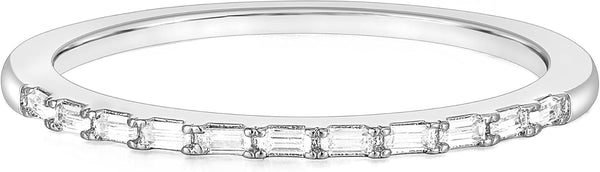 Half Eternity Ring for Women, Baguette Cubic Zirconia Anniversary Thin Stacking Ring, Minimalist CZ Statement Band, Size 3-11