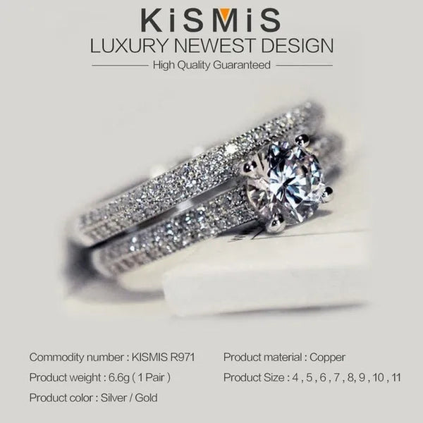 2021 new diamond halo ring set wedding ring two-color gold and silver fashion female engagement ring 4-11